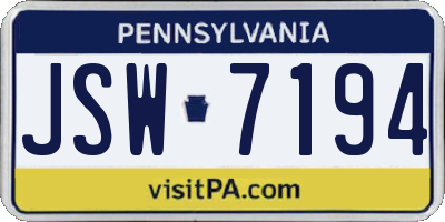 PA license plate JSW7194