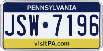 PA license plate JSW7196