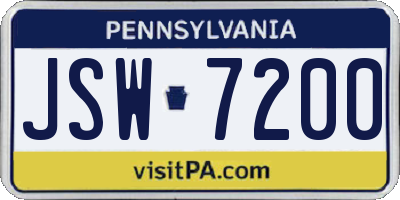 PA license plate JSW7200
