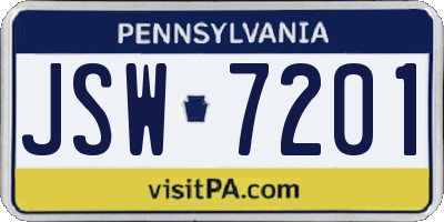 PA license plate JSW7201