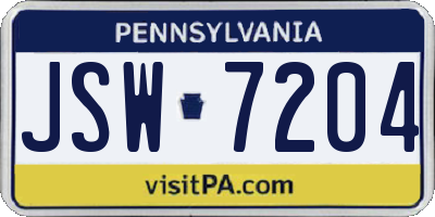 PA license plate JSW7204