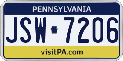 PA license plate JSW7206