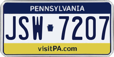 PA license plate JSW7207