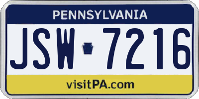 PA license plate JSW7216