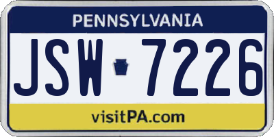 PA license plate JSW7226