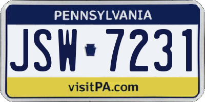 PA license plate JSW7231