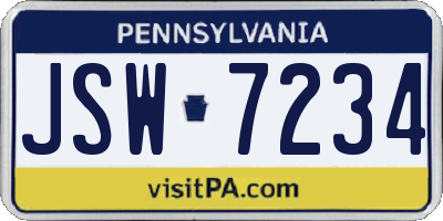 PA license plate JSW7234
