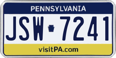 PA license plate JSW7241