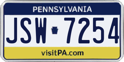 PA license plate JSW7254