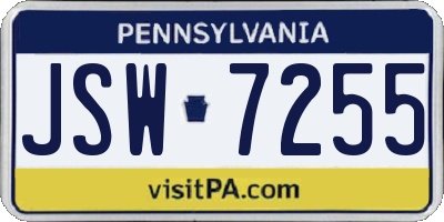 PA license plate JSW7255