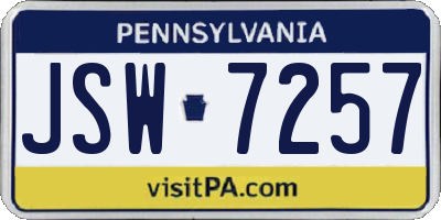 PA license plate JSW7257