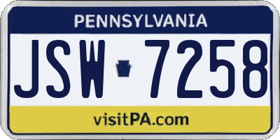 PA license plate JSW7258