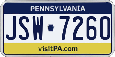 PA license plate JSW7260