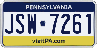PA license plate JSW7261