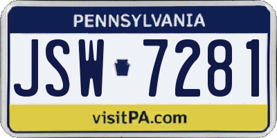 PA license plate JSW7281