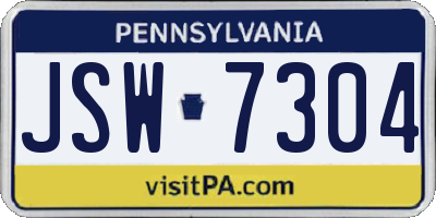 PA license plate JSW7304