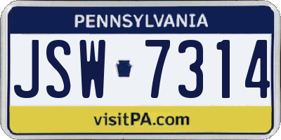 PA license plate JSW7314