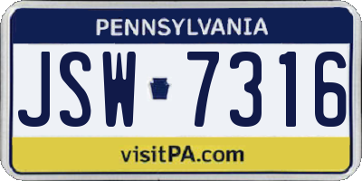 PA license plate JSW7316