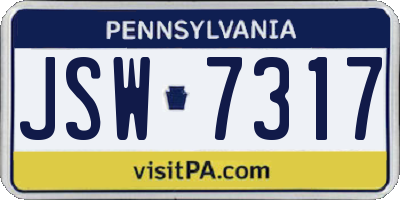 PA license plate JSW7317