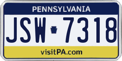 PA license plate JSW7318