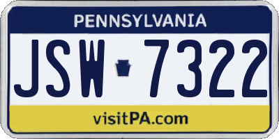 PA license plate JSW7322
