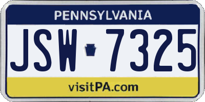 PA license plate JSW7325