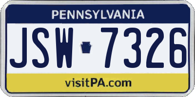 PA license plate JSW7326