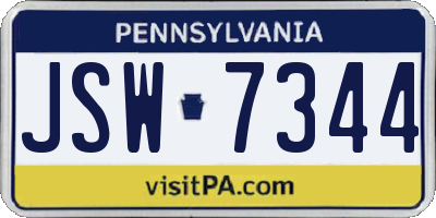 PA license plate JSW7344