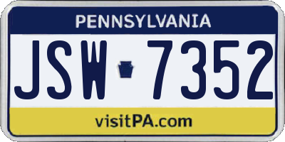 PA license plate JSW7352