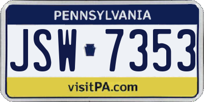 PA license plate JSW7353