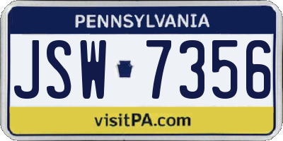 PA license plate JSW7356