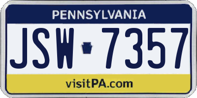 PA license plate JSW7357