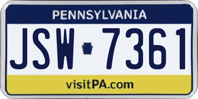 PA license plate JSW7361