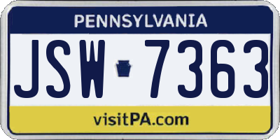 PA license plate JSW7363