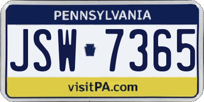 PA license plate JSW7365