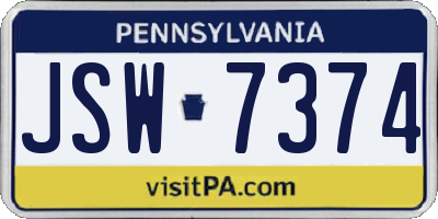 PA license plate JSW7374