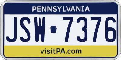 PA license plate JSW7376