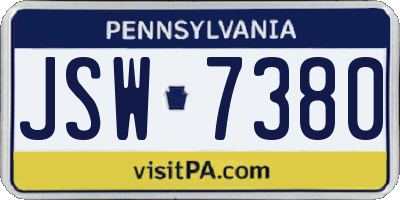 PA license plate JSW7380