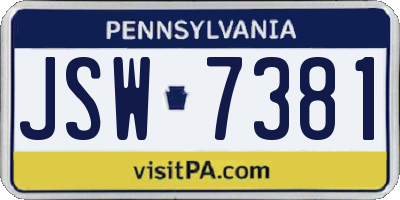 PA license plate JSW7381
