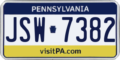PA license plate JSW7382