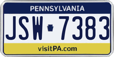 PA license plate JSW7383
