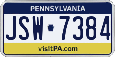 PA license plate JSW7384