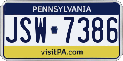 PA license plate JSW7386