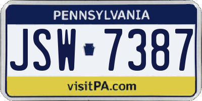 PA license plate JSW7387