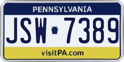 PA license plate JSW7389