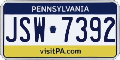 PA license plate JSW7392