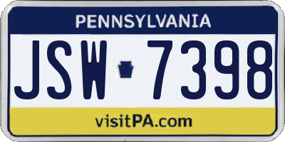 PA license plate JSW7398