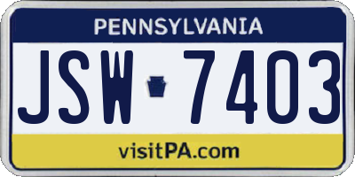 PA license plate JSW7403