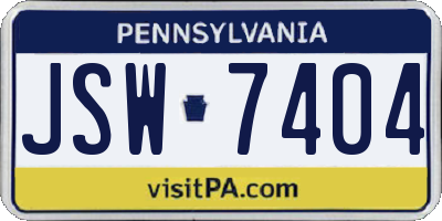 PA license plate JSW7404