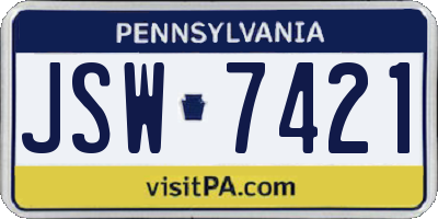 PA license plate JSW7421
